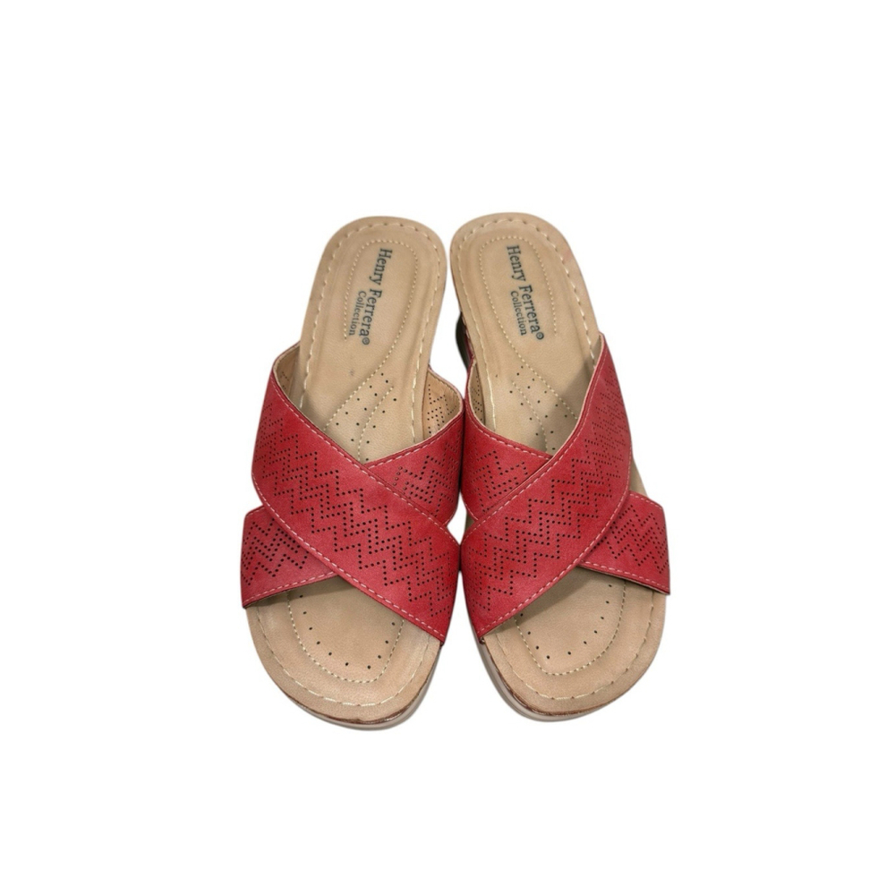 Henry Ferrera Red Faux Leather Slip On Wedge Sandals Size 8.5